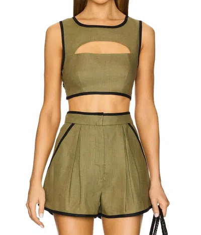Matthew Bruch Bound Cutout Crop Top In Olive Green In Green