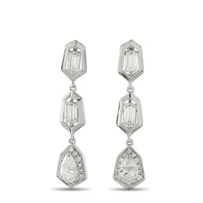 Lb Exclusive 18k White Gold 1.70 Ct Diamond Geometric Drop Earrings Aer-19827 In Metallic