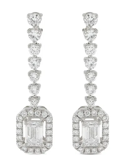 Pre-owned Lb Exclusive 18k White Gold Diamond Drop Earrings In Silver