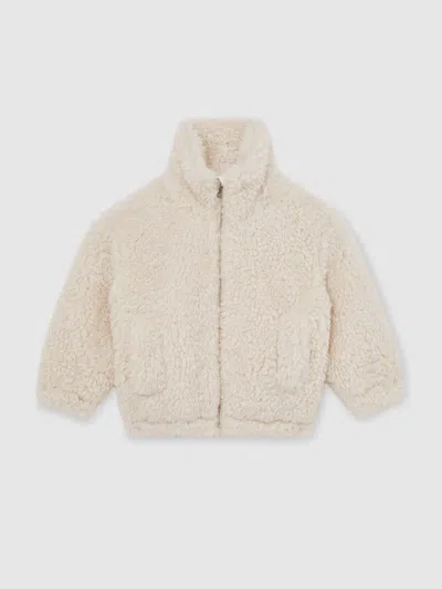 Reiss Ivory Faux-shearling Funnel-neck Coat In White