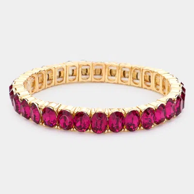 Fashnzfab Oval Stone Cluster Stretch Evening Bracelet In Red