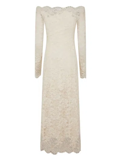 Rabanne Womens Off-the-shoulder Long-sleeve Lace Maxi Dress Ivory In White