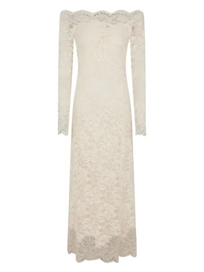 Rabanne Womens Off-the-shoulder Long-sleeve Lace Maxi Dress Ivory In White
