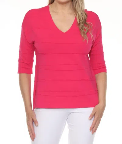 Joseph Ribkoff Textured Stripe V-neck 3/4 Sleeve Knit Top In Geranium In Multi