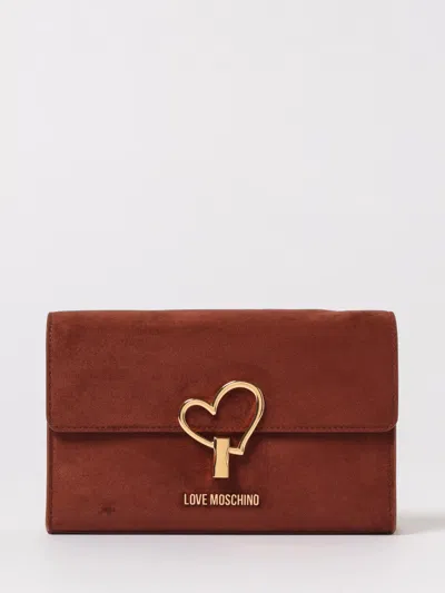 Love Moschino Rectangular Shoulder Bag With Gold Clasp In Brown