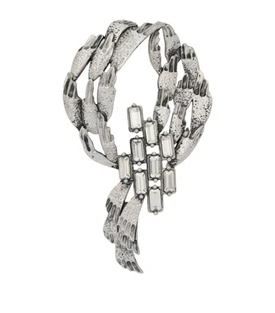 Saint Laurent Embellished Brooch In Brown