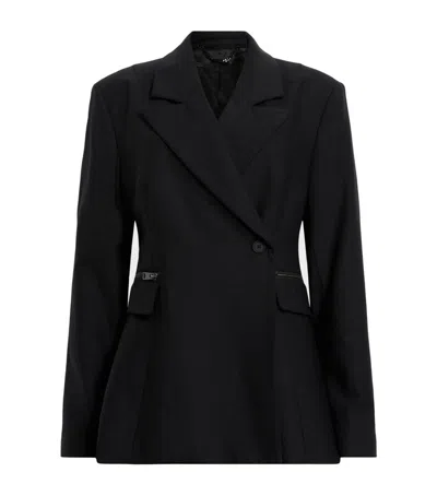 Allsaints Mimmie Zip Pocket Double Breasted Blazer In Black