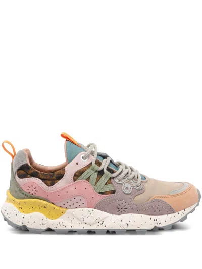 Flower Mountain Yamano 3 Pink And Yellow Suede And Nylon Sneakers In Multi