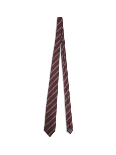 Brunello Cucinelli Striped Silk Tie In Brown