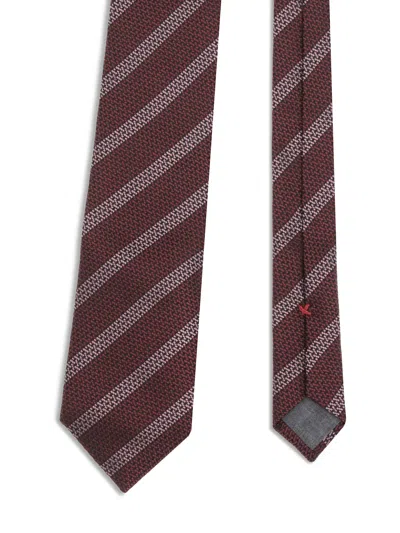 Brunello Cucinelli Striped Silk Tie In Brown