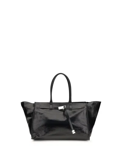 Benedetta Bruzziches Glossy Finish Shoulder Bag With Front Strap In Black