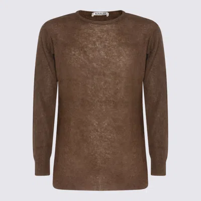 Auralee Long Sleeve Sheer Crewneck Knitwear In Brown