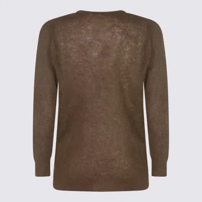 Auralee Long Sleeve Sheer Crewneck Knitwear In Brown