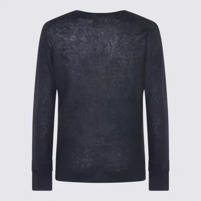 Auralee Textured Knit Long Sleeve Crew Sweater In Blue