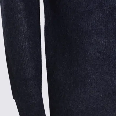 Auralee Textured Knit Long Sleeve Crew Sweater In Blue