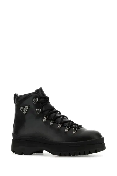 Prada Logo Plaque-detailing Boots In Black