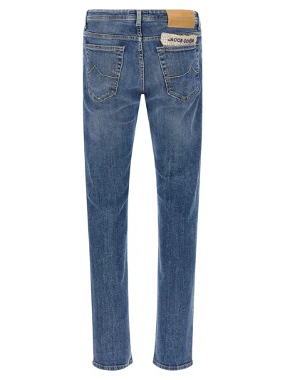 Jacob Cohen Belt Loops Contrast Stitching Faded Jeans In Blue