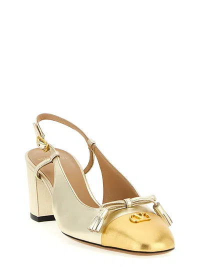 Valentino Signature Pumps With Block Heel And Tassel In Gold
