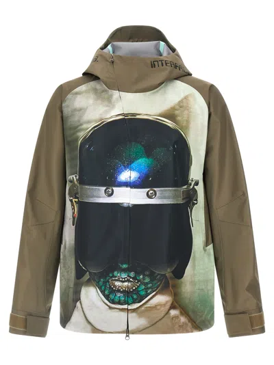 Undercover Water-repellent Nylon Jacket With Futuristic Artwork In Green