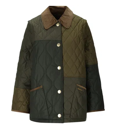 Barbour Quilted Jacket With Contrast Collar And Pockets In Green