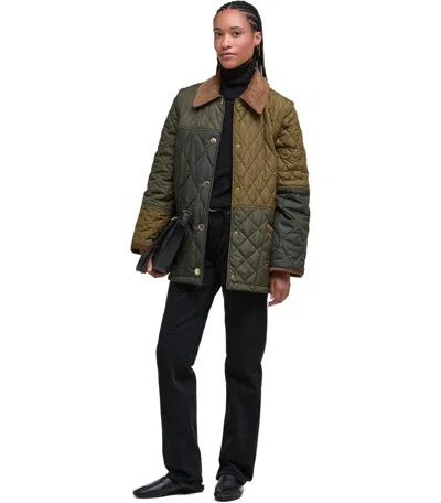 Barbour Quilted Jacket With Contrast Collar And Pockets In Green