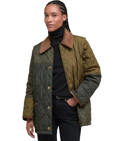 Barbour Quilted Jacket With Contrast Collar And Pockets In Green