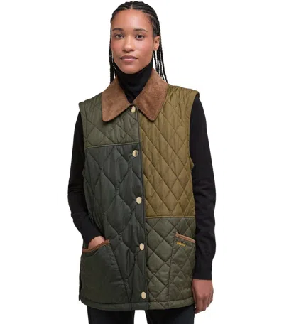 Barbour Quilted Jacket With Contrast Collar And Pockets In Green