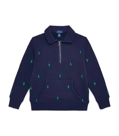 Ralph Lauren Boys Half Zip Logo Pullover In Blue