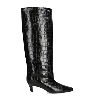 Totême Brown Crocodile-embossed Leather Boots In Black