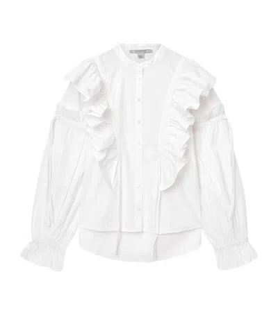Allsaints Lulu Ruffle Ruched Cotton Button-up Shirt In White