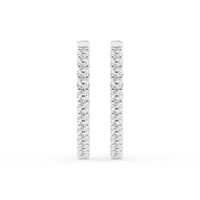Brilliant Diamond 3 Carat Round Lab Grown Inside Out Diamond Hoop Earrings In Sterling Silver In White