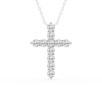 Brilliant Diamond 1 Carat Round Lab Grown Diamond Cross Pendant Necklace In Sterling Silver In Silver