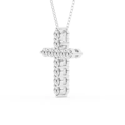 Brilliant Diamond 1 Carat Round Lab Grown Diamond Cross Pendant Necklace In Sterling Silver In Silver