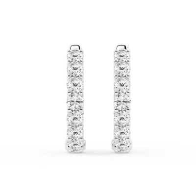 Brilliant Diamond 2 Carat Round Lab Grown Inside Out Diamond Hoop Earrings In Sterling Silver In White