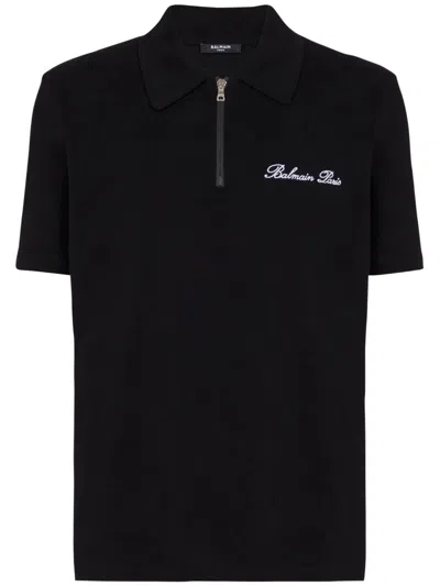 Balmain Short-sleeved Polo Shirt With Embroidery In Black