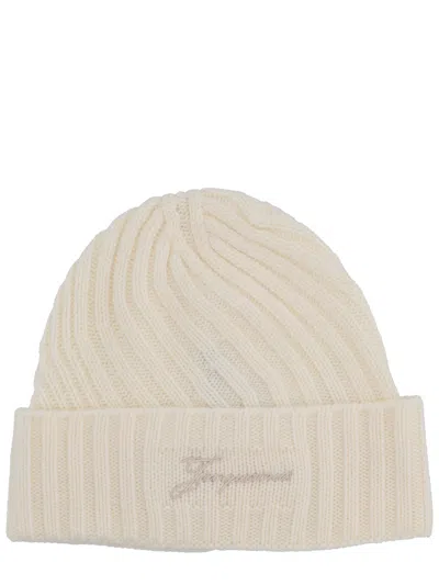 Jacquemus Womens Off-white Tourni Ribbed Cashmere And Wool Beanie In Brown