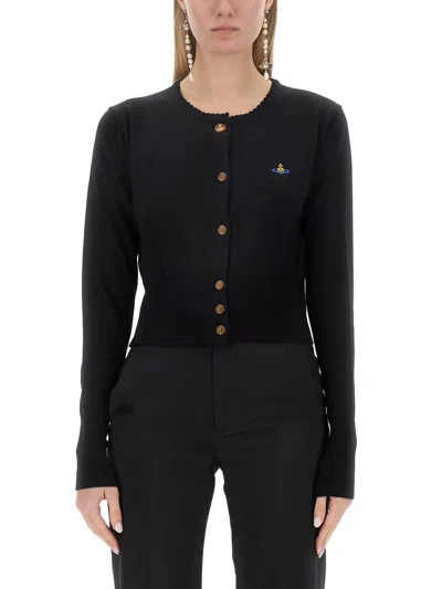 Vivienne Westwood Cropped Cardigan With Distinctive Buttons And Embroidered Emblem In Black