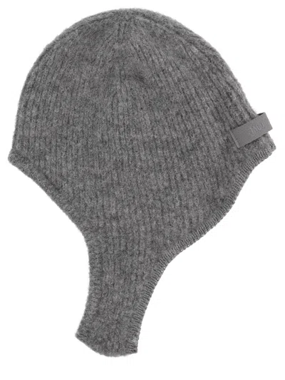 Jacquemus Ribbed Ear Flap Cap With Fuzzy Texture In Gray