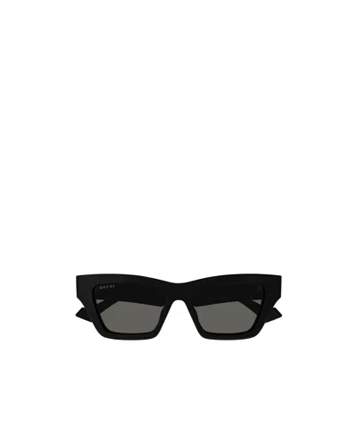 Gucci Gg1753s Linea Emblem 001 Black Grey Sunglasses In Black
