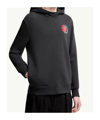 Moncler Star Logo Patch Cotton Hoodie In Black