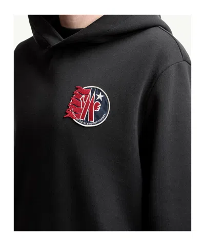 Moncler Star Logo Patch Cotton Hoodie In Black