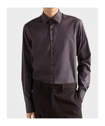 Prada Stretch Cotton Shirt In Gray