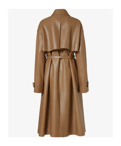 Fendi Light Brown Nappa Leather Trench Coat In Brown