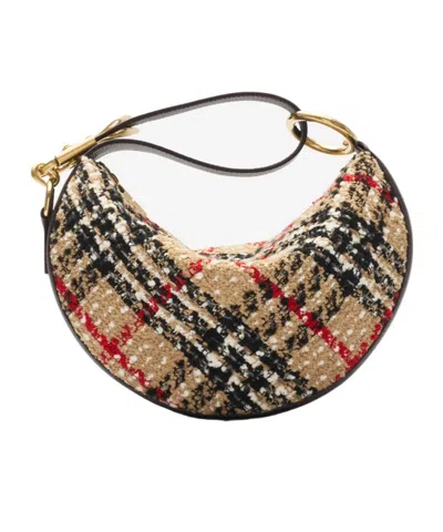 Burberry Knight Arc Boucle Check Shoulder Bag In Brown