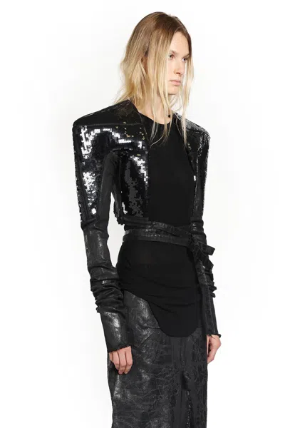 Rick Owens Sequin-embellished Denim Jacket In Black