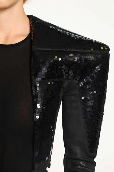 Rick Owens Sequin-embellished Denim Jacket In Black