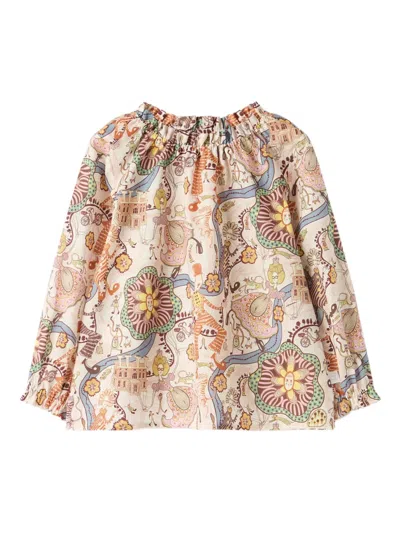 Il Gufo Ruffled Floral-print Blouse In Multi