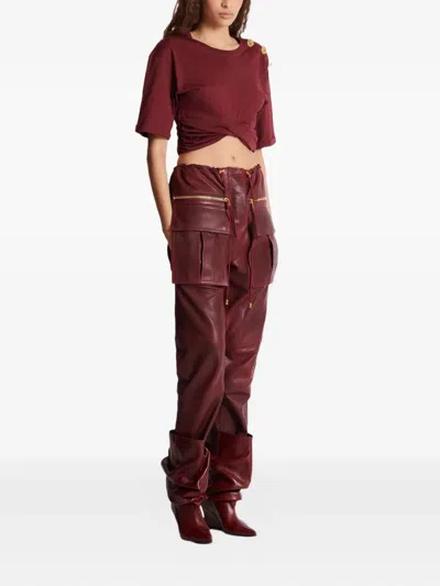 Balmain Twisted Button-embellished Top In Red