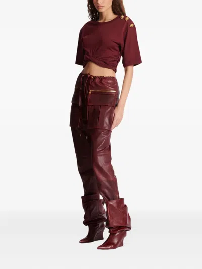 Balmain Twisted Button-embellished Top In Red