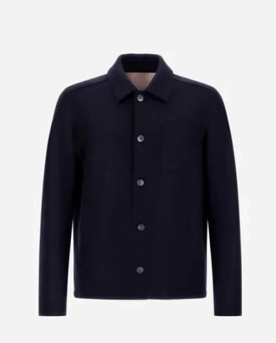 Herno Resort Shacket In Felted Wool In Blue